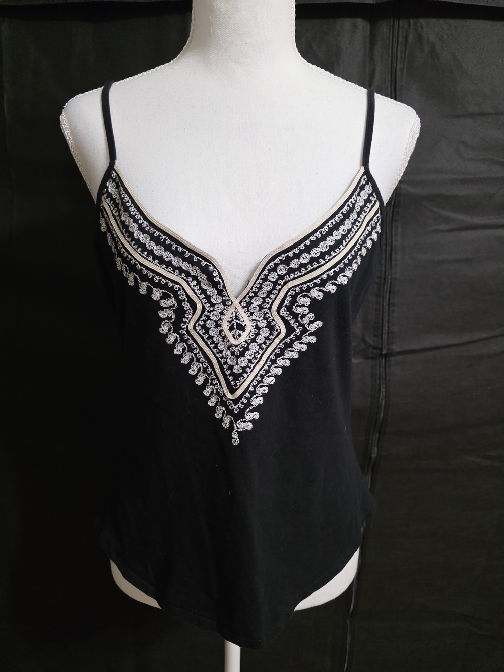 Black Embroidered V-Neck Cami Top